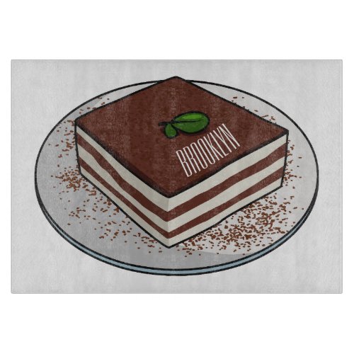 Tiramisu cake cartoon illustration  cutting board
