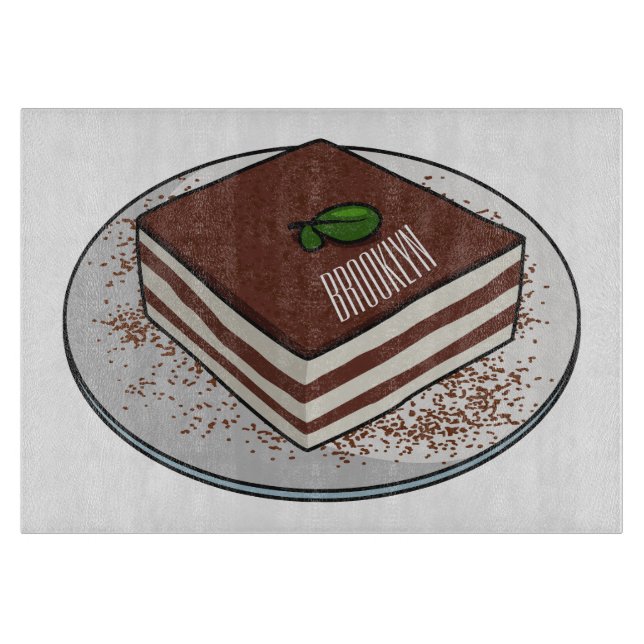Tiramisu cake cartoon illustration  cutting board (Front)