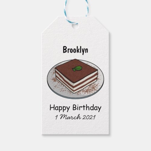 Tiramisu cake cartoon illustration gift tags