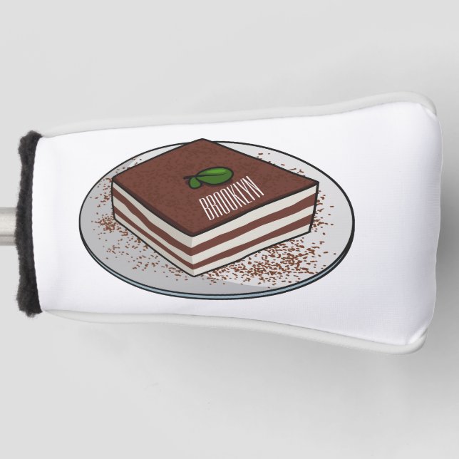 Tiramisu cake cartoon illustration  golf head cover (Front)