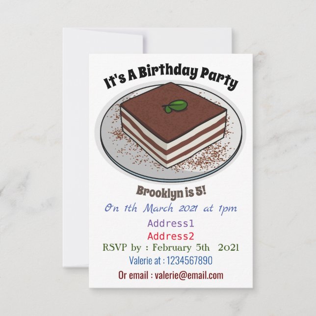 Tiramisu cake cartoon illustration invitation (Front)