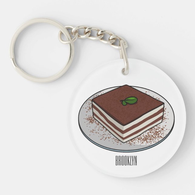 Tiramisu cake cartoon illustration keychain (Front)