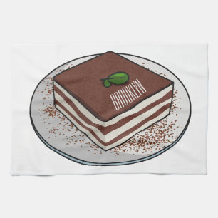 Tiramisu cake cartoon illustration kitchen towel