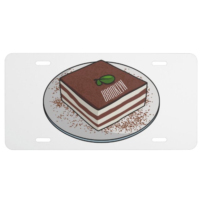Tiramisu cake cartoon illustration  license plate (Front)