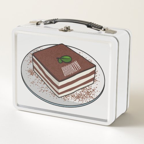 Tiramisu cake cartoon illustration  metal lunch box