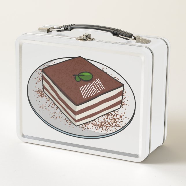 Tiramisu cake cartoon illustration  metal lunch box (Front)