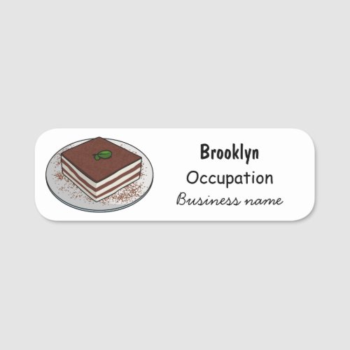 Tiramisu cake cartoon illustration name tag