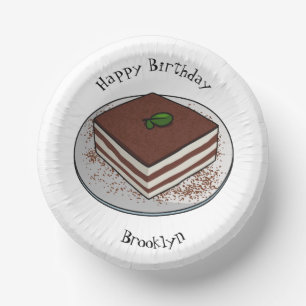 Tiramisu cake cartoon illustration paper bowls