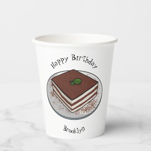 Tiramisu cake cartoon illustration paper cups