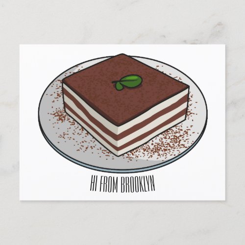 Tiramisu cake cartoon illustration  postcard