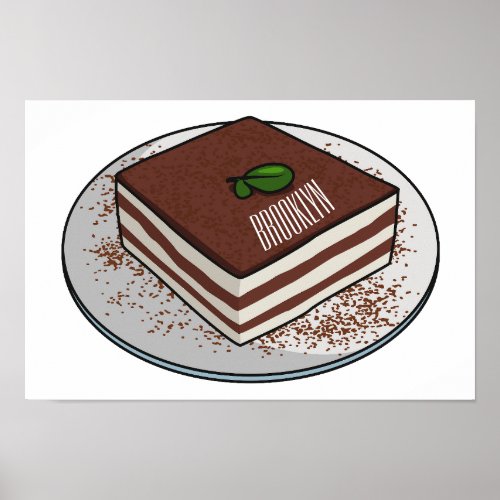 Tiramisu cake cartoon illustration poster