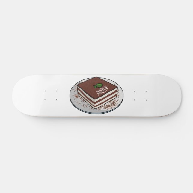 Tiramisu cake cartoon illustration skateboard (Horz)