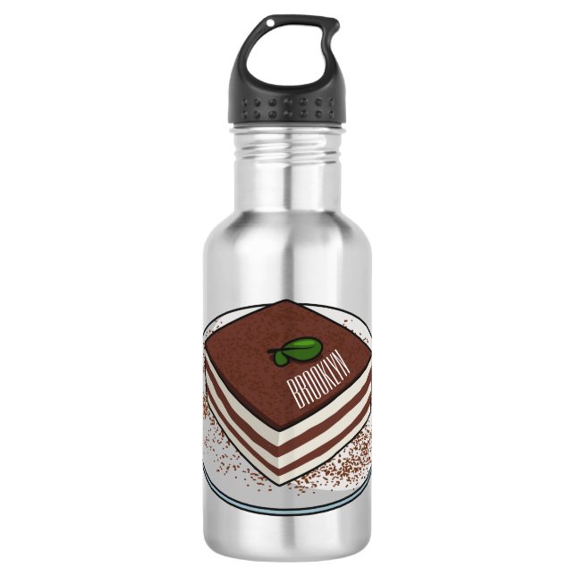 Tiramisu cake cartoon illustration  stainless steel water bottle (Front)