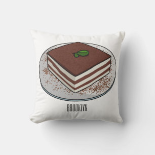 Tiramisu cake cartoon illustration  throw pillow