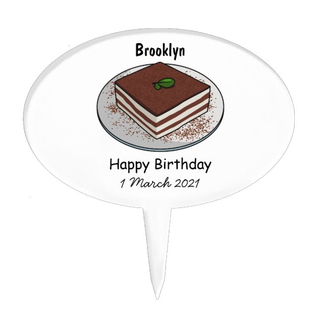 Tiramisu cake cartoon illustration  topper (Front)