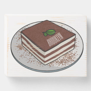 Tiramisu cake cartoon illustration  wooden box sign