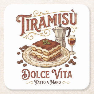 Tiramisu Dolce Vita Italian Dessert Square Paper Coaster