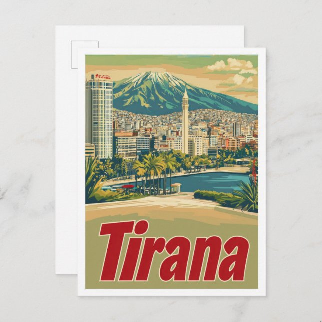 Tirana Albania Art Vintage Travel Illustration Postcard (Front/Back)