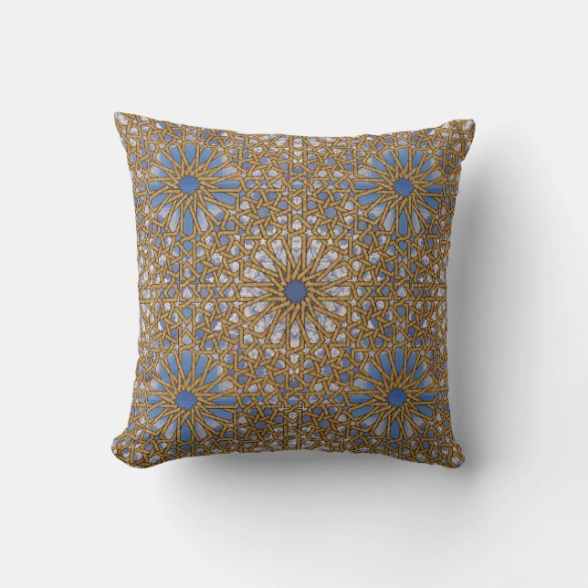Tirazut Sky Blue and Gold Throw Pillow (Front)