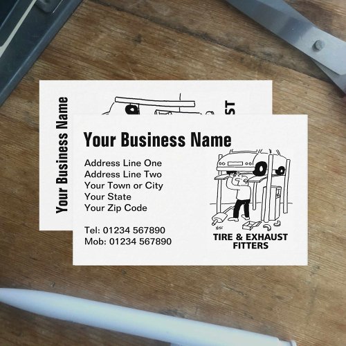 Tire  Exhaust Fitters Cartoon Business Card