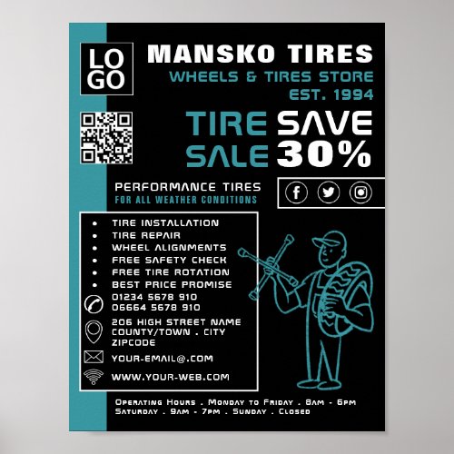 Tire Repair Logo TireTyre Specialist Shop Advert Poster