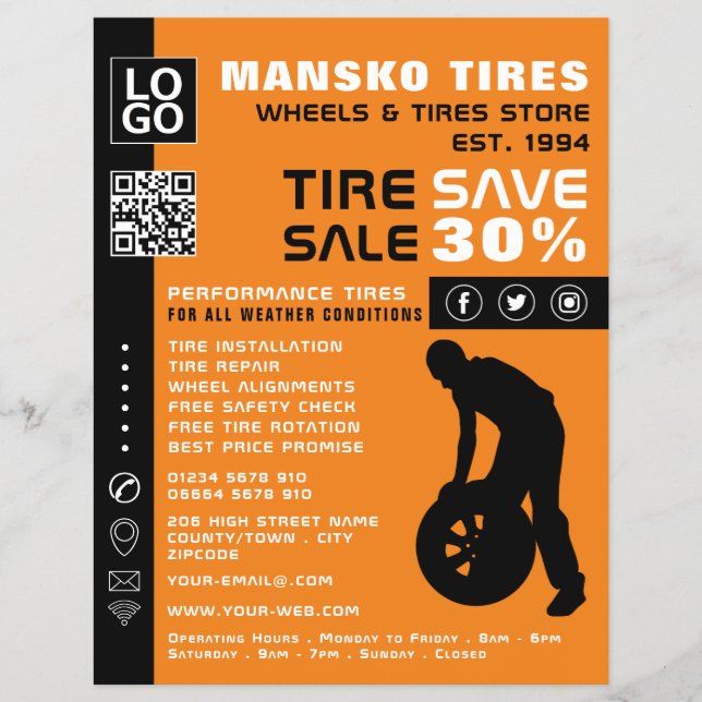Tire Repair Man Design, Tire/Tyre Specialist Shop Flyer (Front)