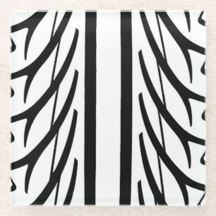 Tire Texture Abstract Pattern in Black and White Glass Coaster