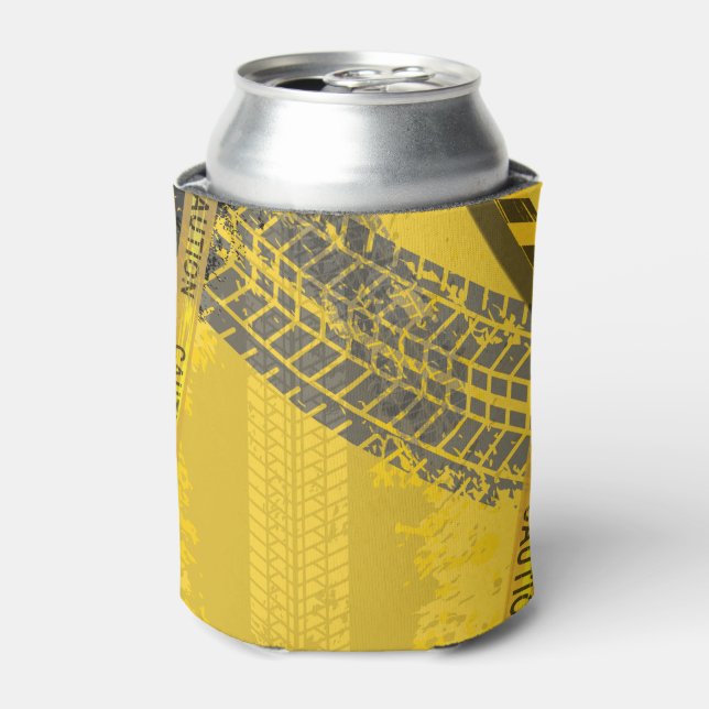 Tire track trace yellow black caution can cooler (Can Front)