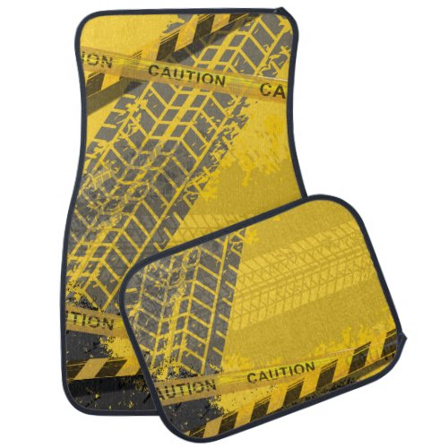 Tire track trace yellow black caution design car floor mat