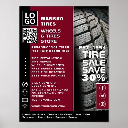 Tire Tread Design TireTyre Specialist Shop Poster