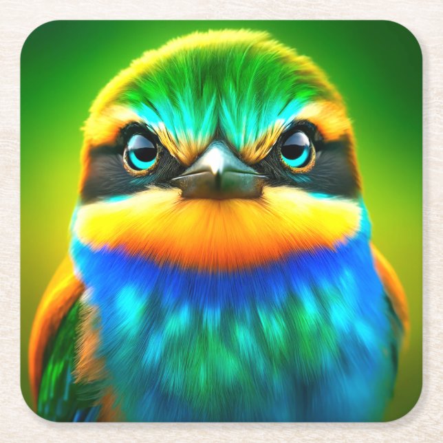 Tired Bird Square Paper Coaster (Front)