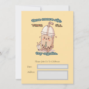 Tired Boba tea Cup Character With Green Tie Invitation
