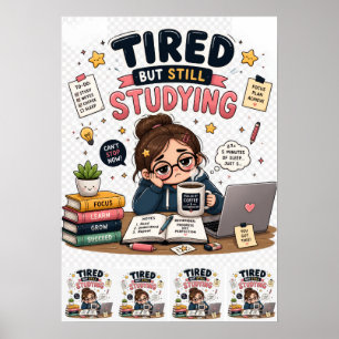 Tired But Still Studying Funny Student Wall Art