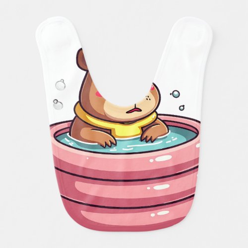 Tired Capybara Hot Tub Kawaii Sticker Cozy Exhaust Baby Bib