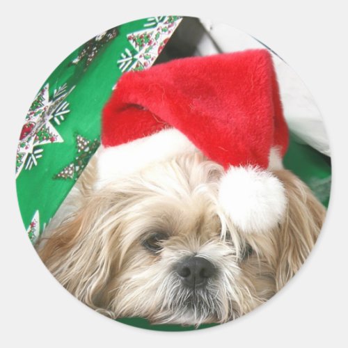 Tired Christmas Shih Tzu Classic Round Sticker