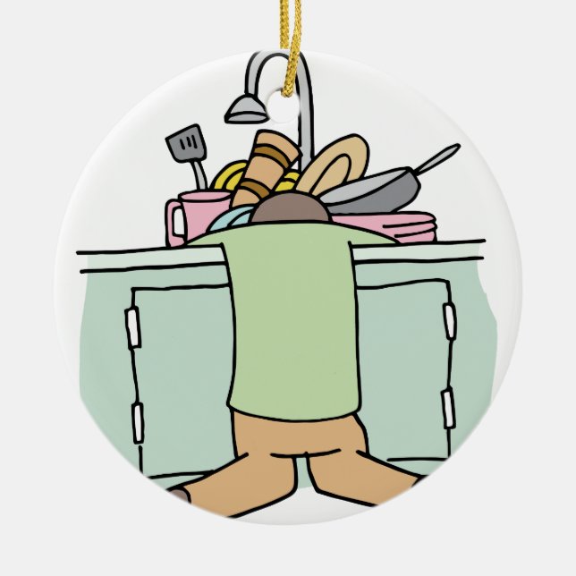 Tired Dishwasher Man Ceramic Ornament (Front)