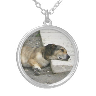 Tired Dog necklace, customizable Silver Plated Necklace