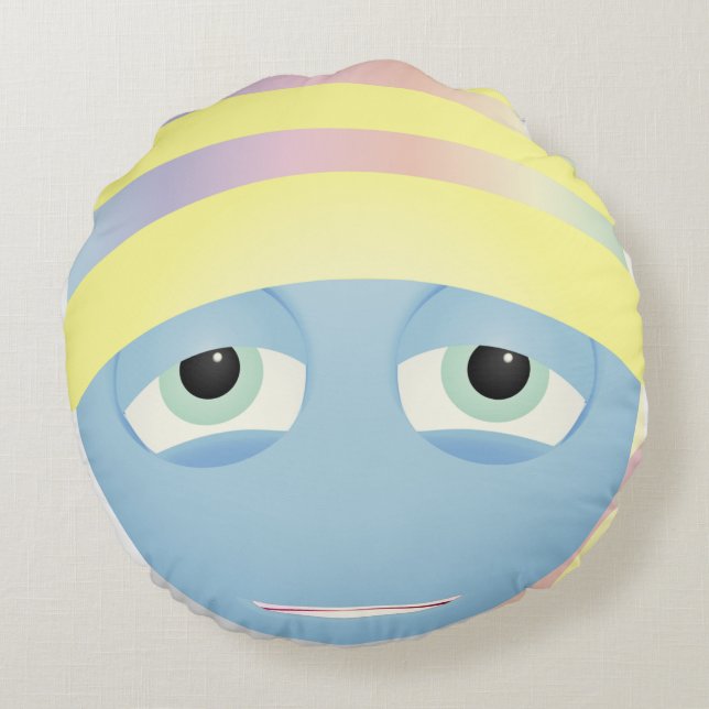 Tired Emoji Round Pillow (Back)