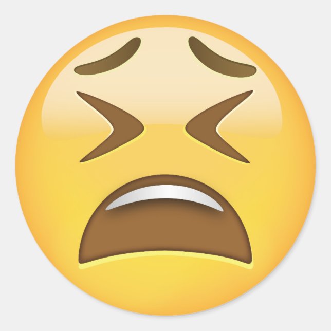 Tired Face Emoji Classic Round Sticker (Front)
