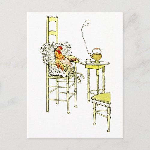 Tired Hen Having a Cuppa Postcard