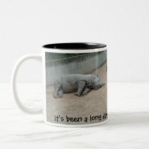 Tired Laying Rhino It's been a long day! Left Hand Two-Tone Coffee Mug