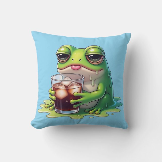 Tired Melted Frog Cute Throw Pillow Design (Front)