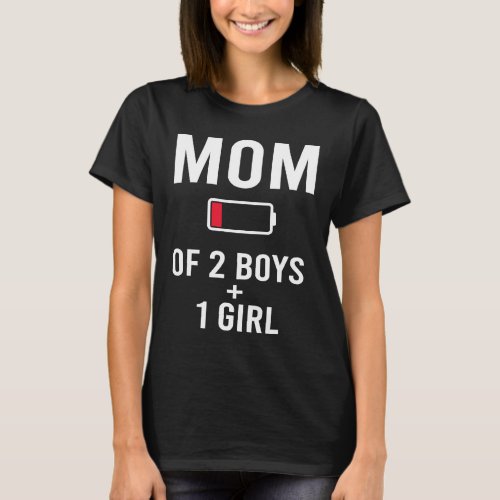 Tired Mom 2 boys 1 girl Low Battery Matching Famil T_Shirt