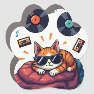 Tired Musician Cat Vinyl Record Sticker Car Magnet