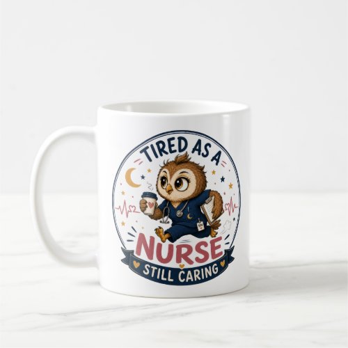 Tired Nurse Owl Cartoon Illustration Coffee Mug