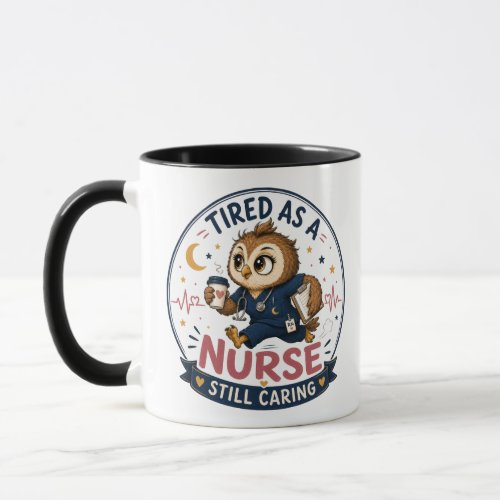 Tired Nurse Owl Cartoon Illustration Mug