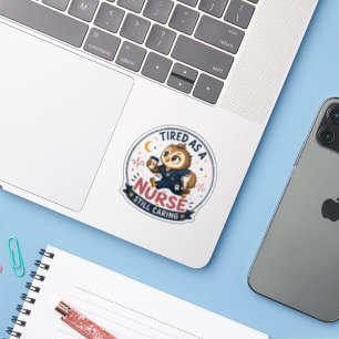 Tired Nurse Owl Cartoon Illustration Sticker