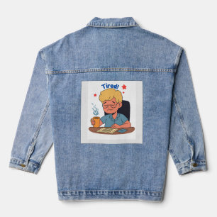 Tired Office Worker Cartoon – Funny Coffee & Work Denim Jacket