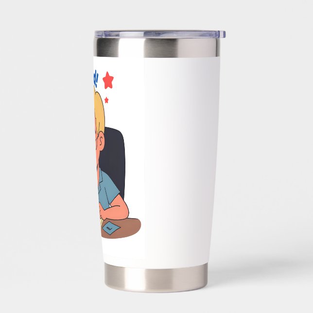 Tired Office Worker Cartoon – Funny Coffee & Work  Insulated Tumbler (Left)