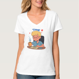 Tired Office Worker Cartoon – Funny Coffee & Work T-Shirt